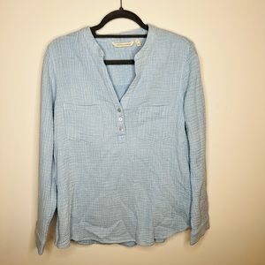 Soft Surroundings Crinkle Long Sleeve Tunic Top Blouse baby Blue size small